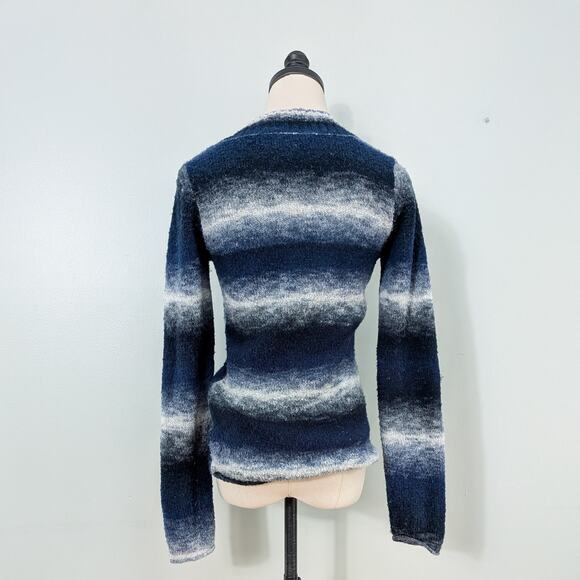 Energie V Neck Sweater L Blue Vintage Y2K Elena Bella Twilightcore Swan Stripe - Picture 3 of 11